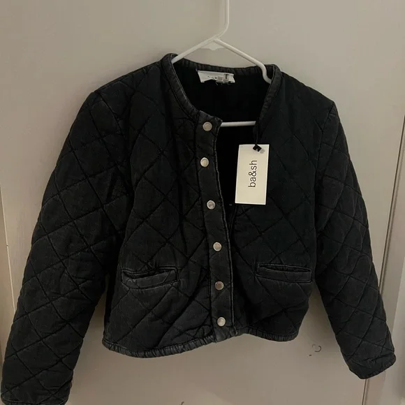 ba&sh Black Quilted Bomber Jacket with Relaxed Fit - Picture 2 of 8